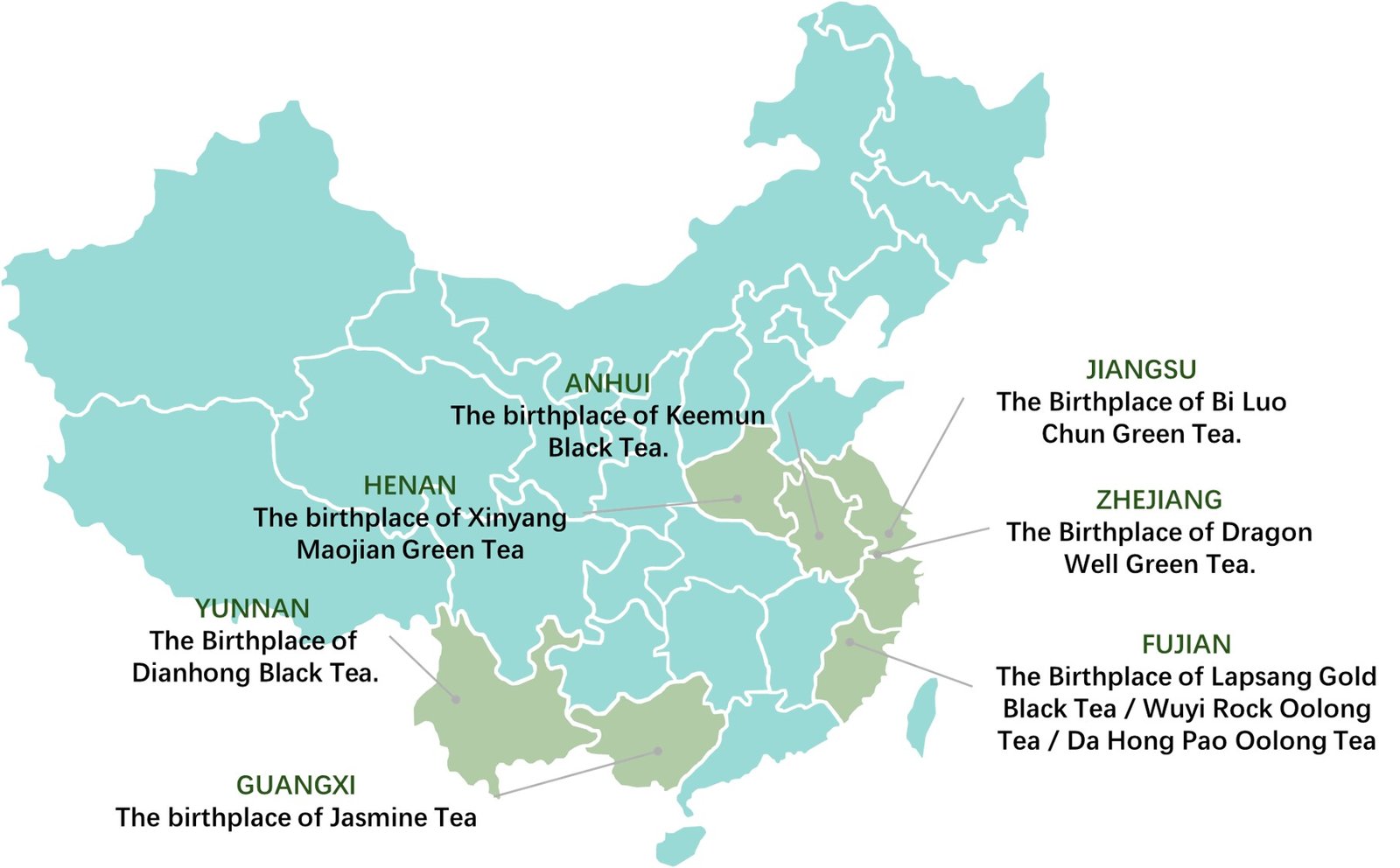 Distribution map of tea in China